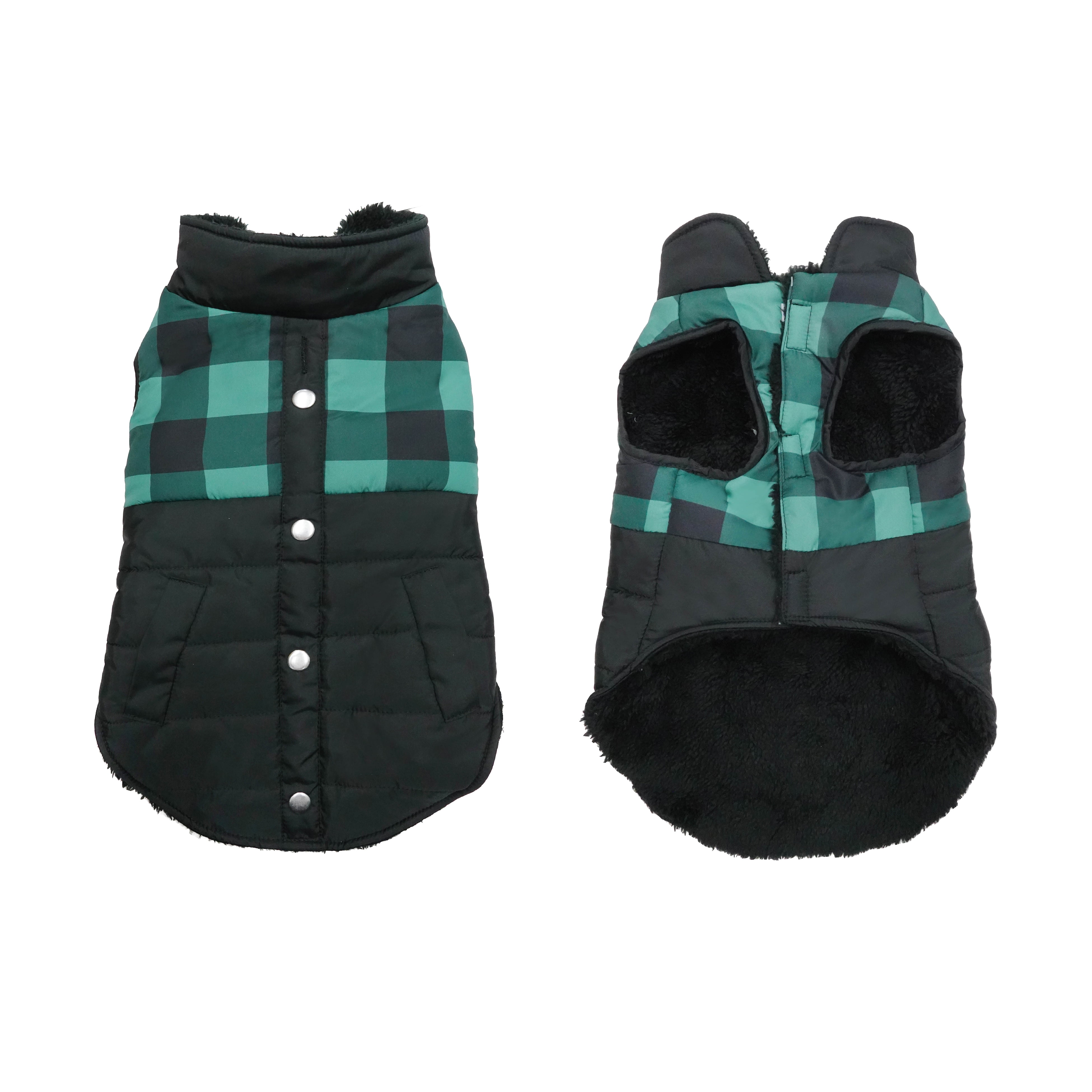 Best Furry Friends Coat for Dogs or Cats, Green Buffalo Check, Large