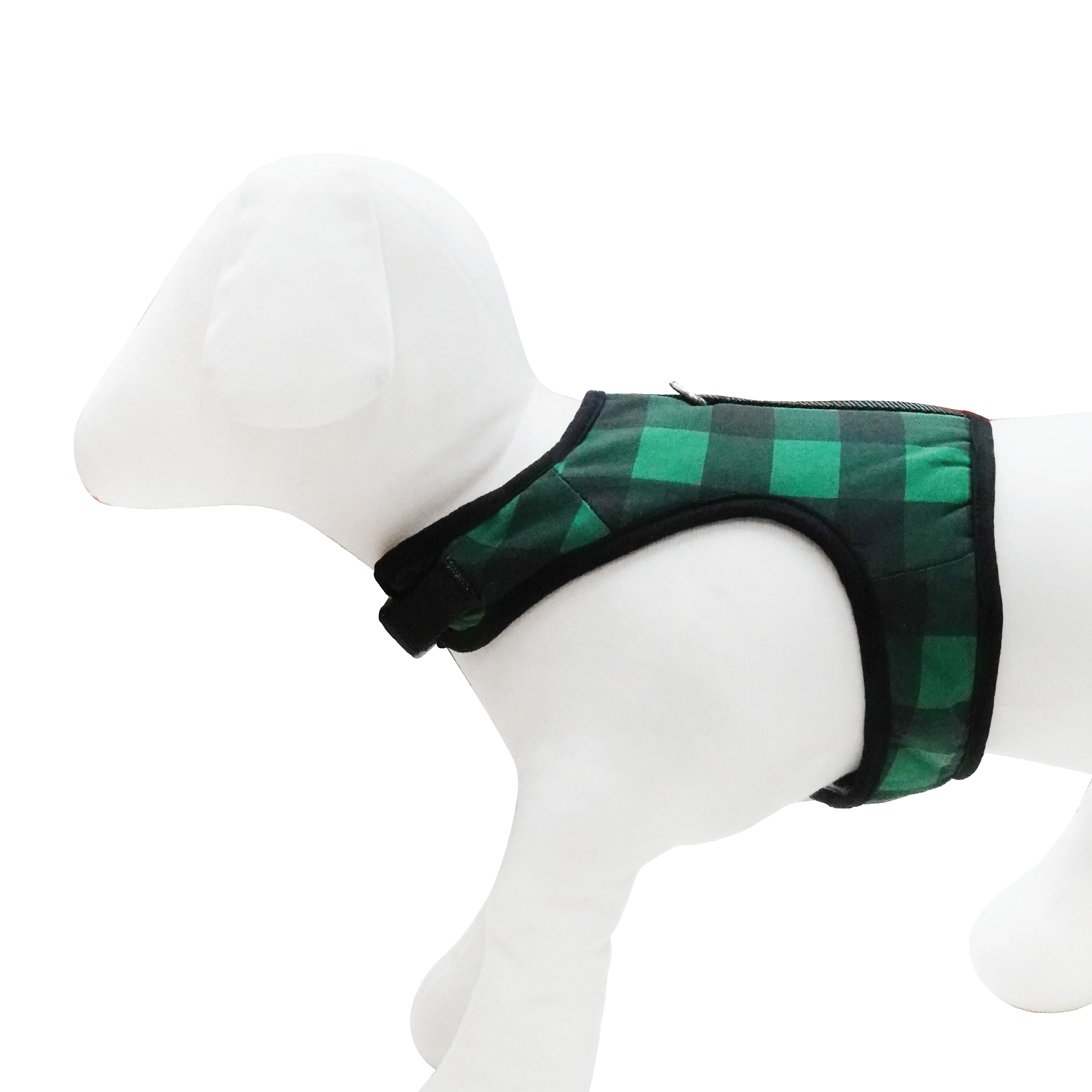 Best Furry Friends Harness for Dogs or Cats (lined), Green Buffalo Check, Large/X-Large
