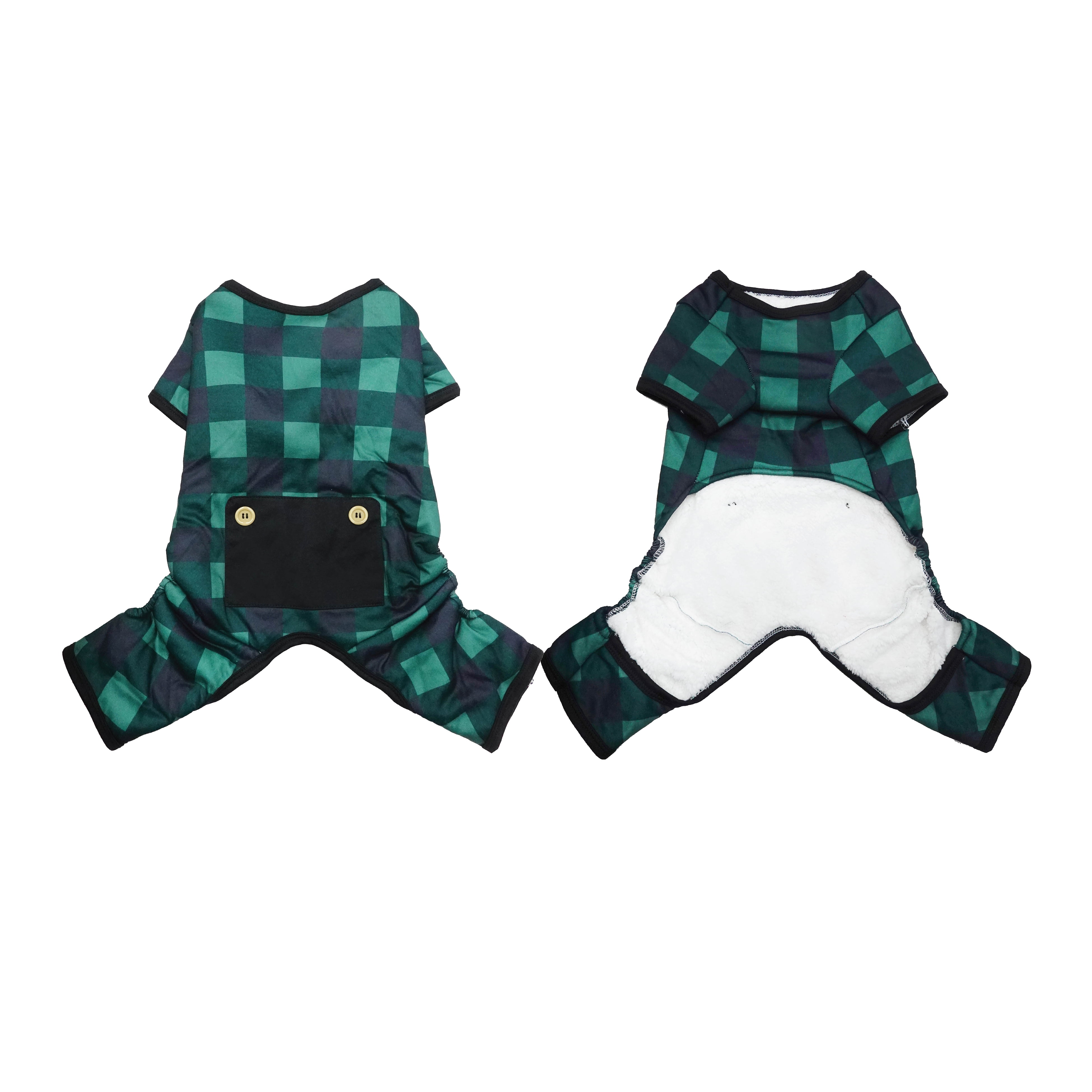 Best Furry Friends Pajama for Dogs or Cats (lined), Green Buffalo Check, X-Small