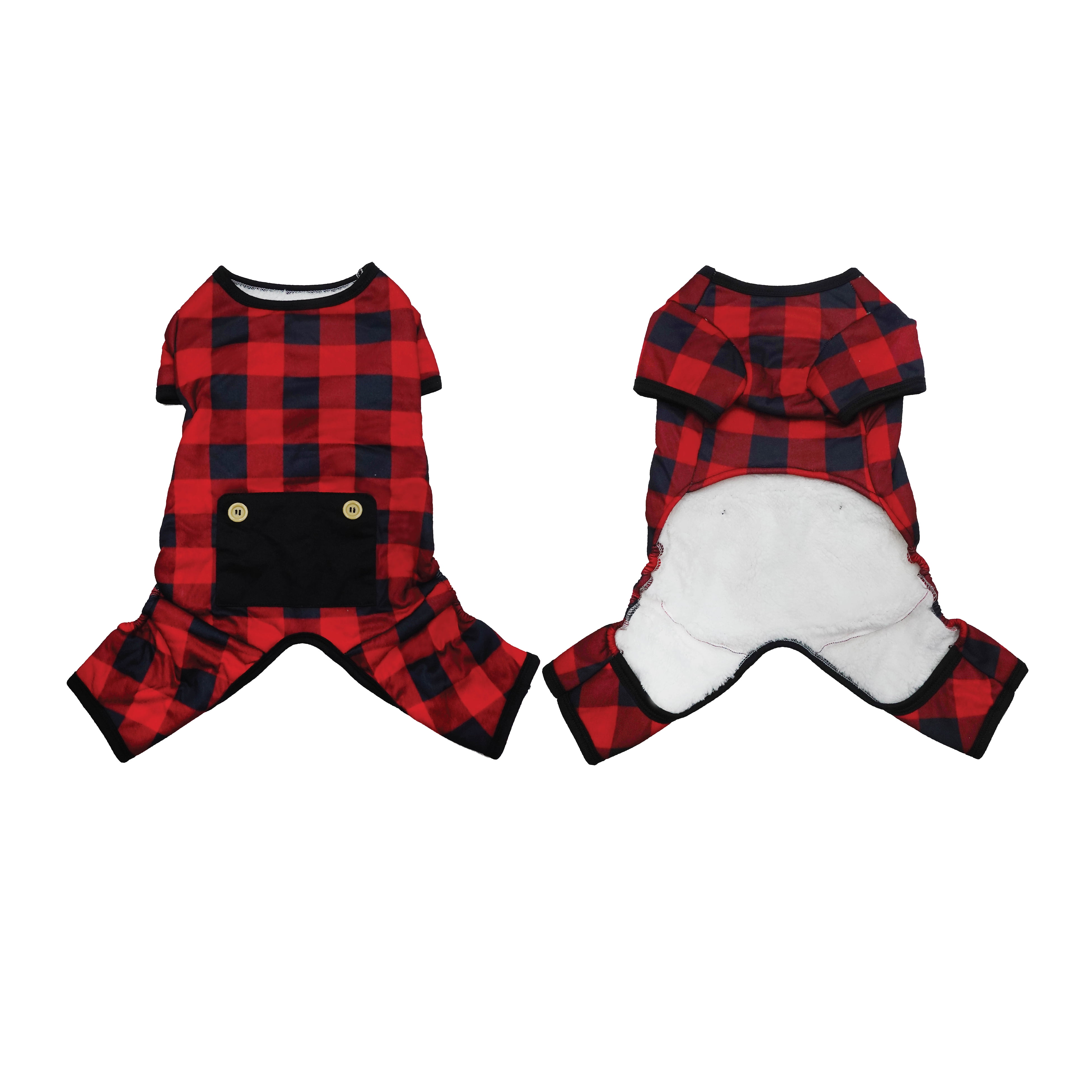 Best Furry Friends Pajama for Dogs or Cats (lined), Red Buffalo Check, Small