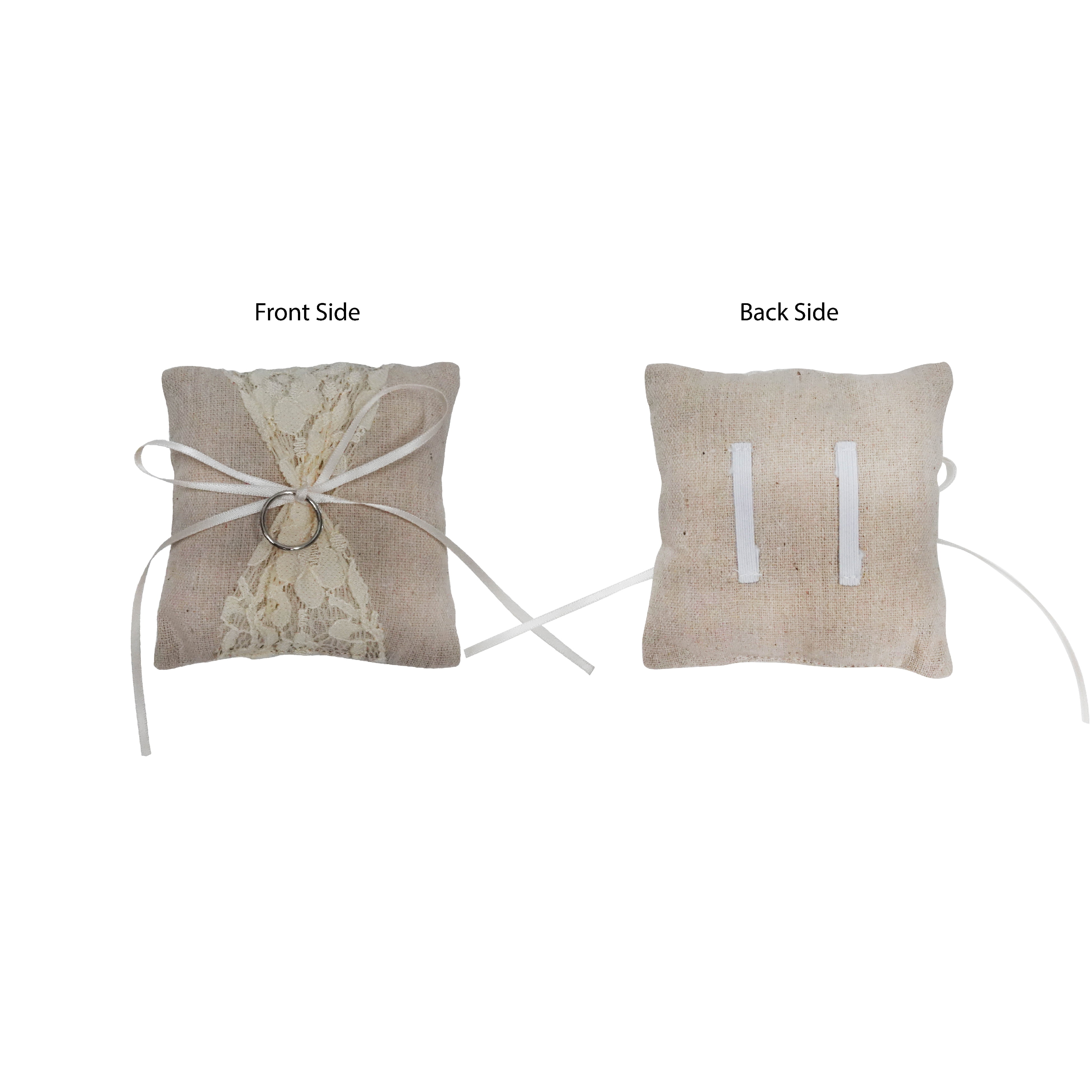 Rustic Beige Polyester Bow Ring Bearer Pillow