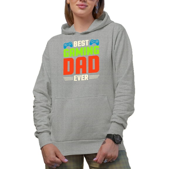 Best Gaming Dad Ever, Gamer Father's Day, Heather Grey Hooded Sweatshirt or Hoodie, Medium