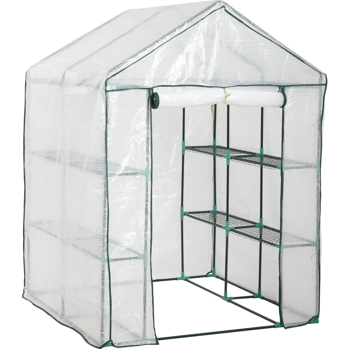 Clear PVC Walk-In Greenhouse with Wire Shelves