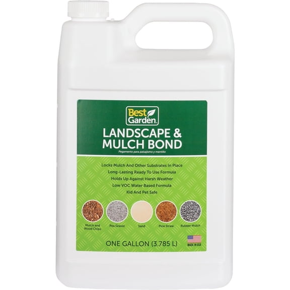 Best Garden Landscape & Mulch Bond Pea Gravel, Sand, Rock, Wood & Rubber Mulch Glue for Landscaping Spray on Bond- Prevent Washout & Reduce Erosion - Kid & Pet Safe - Made In USA - 1 Gallon