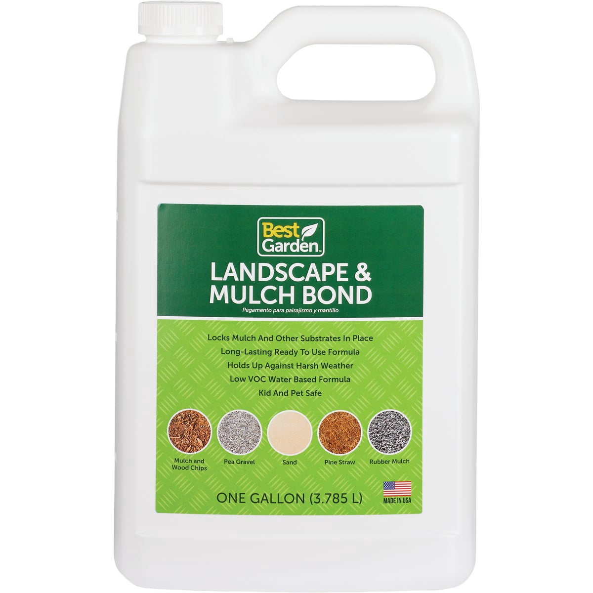 Best Garden Landscape & Mulch Bond – Pea Gravel, Sand, Rock, Wood & Rubber Mulch Glue for Landscaping Spray to Prevent Washout & Reduce Erosion - Kid & Pet Safe - Made in USA - 1 Gallon