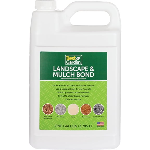 Best Garden Landscape & Mulch Bond Pea Gravel, Sand, Rock, Wood & Rubber Mulch Glue for Landscaping Spray to Prevent Washout & Reduce Erosion - Kid & Pet Safe - Made in USA - 1 Gallon