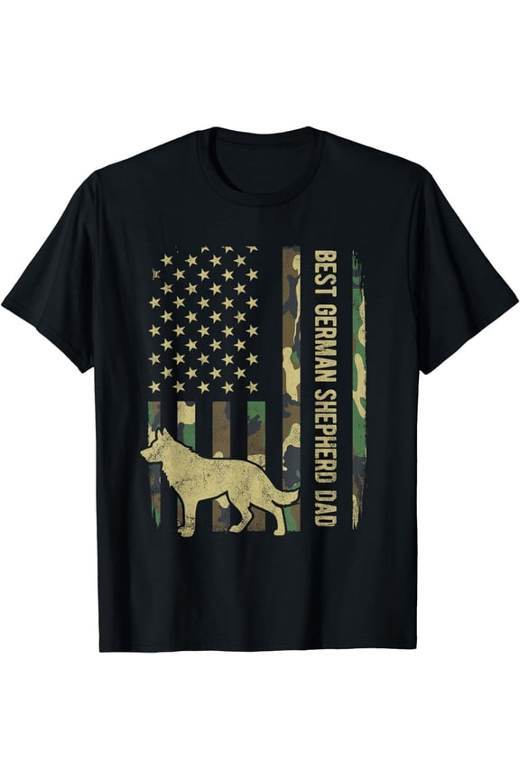 Best German Shepherd Dog Dad Camouflage American Flag T-Shirt