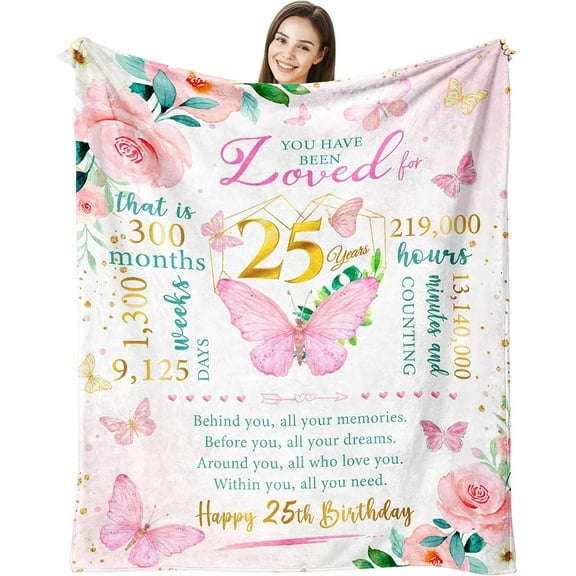 Best Gift for 25 Year Old Female, Happy 25th Birthday Gifts for Women, 25 Year Old Birthday Gifts for Her, 25th Birthday Gift Ideas for Daughter Throw Blanket 60 X 50 Inch
