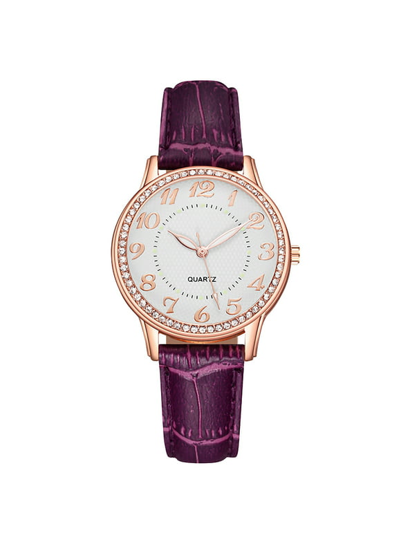 Best Gift! Steady Watch for Women Diamond Inlaid Luminous Watch Women's Belt Women's Watch Quartz Watch Watch Purple