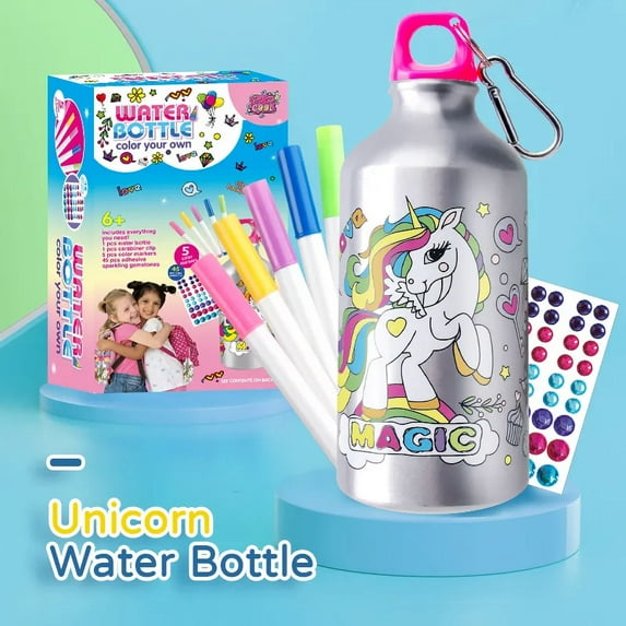 Best Gift Unicorn Aluminum Water Bottle DIY Art and Craft Kits Decorate and Color Your Own Water Bottles for Girls