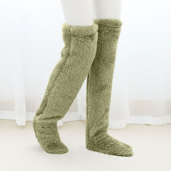 Best Gift for Women Plush Warmth Long Socks, Over Knee Fuzzy Socks, High Plush Stockings Fuzzy Long Leg Warmers Winter Home Puffy Sleeping Socks