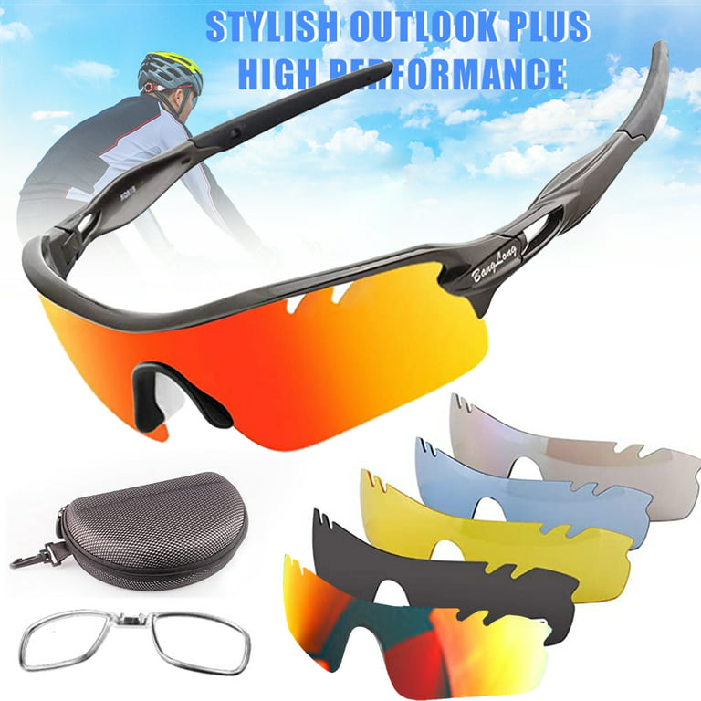 Best Gifts Cycling Sunglasses, Polarized/Photochromic Ultra-light Sports  Sunglasses for Running Driving Fishing with 5 Interchangeable Lenes
