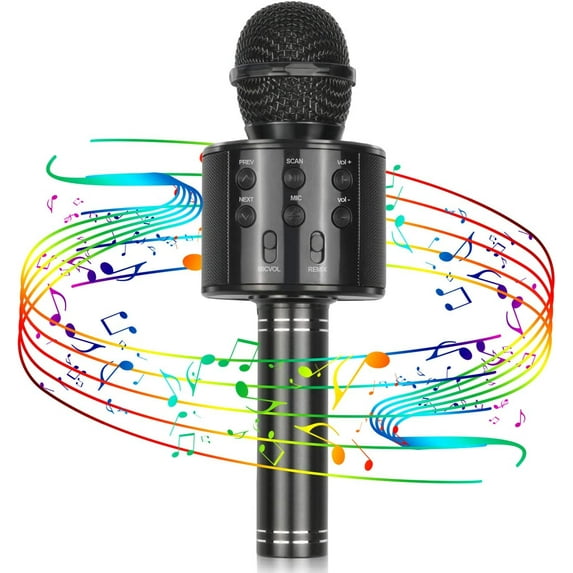 Best Gifts for Kids, Wireless Karaoke Microphone Bluetooth for Birthday Gifts for 4-12 Year Old Girls Boys for Girls Age 4-12 Christmas Xmas Stocking - Black