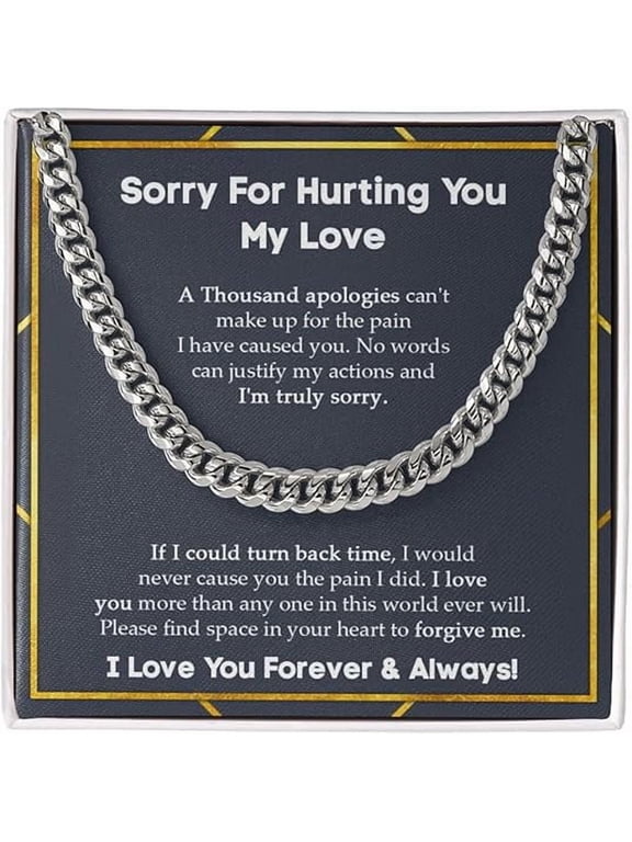 Best Gifts For Men, Cuban Link Chain For Man, I'm Sorry Gift For Him, Apology Gifts For Men, Im Sorry Card, Forgive Me Necklace, Men Jewelry with Message Card and Box, Gift For Husband