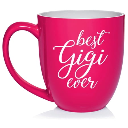 Best Gigi Ever Grandma Grandmother Ceramic Coffee Mug Tea Cup Gift for Her, Sister, Women, Grandparents’ Day, Wife, Pregnancy Announcement, Mom, Mother’s Day, Cute, Birthday, Mother (16oz Hot Pink)