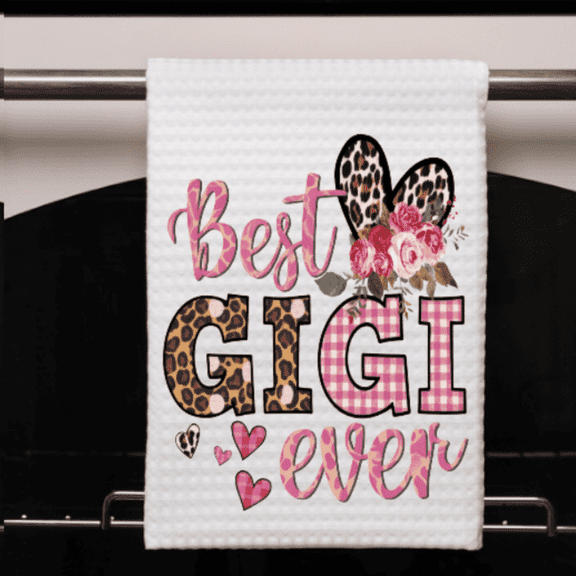 Best Gigi Ever Leopard Kitchen Towel 16x24 Waffle Weave Floral Dcor