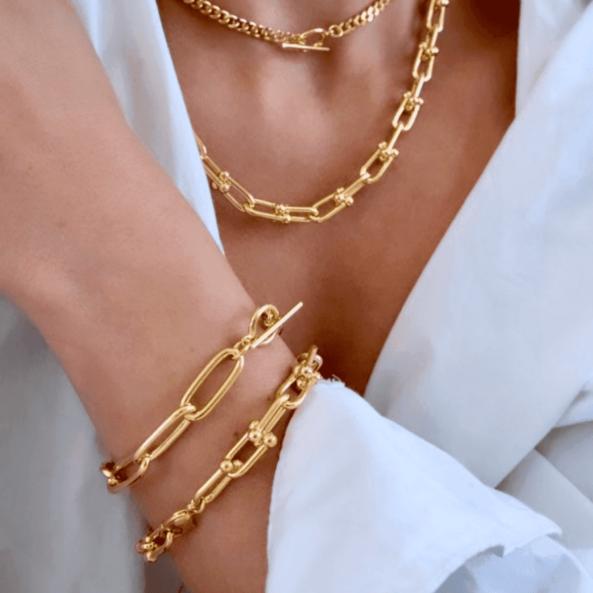 18K Gold Chain Necklace Bracelet Women's, Best Trending Trendy Gold Chain Necklace Bracelet Gift for Women, Lady, Mother, Wife, Mason & Madison Co.