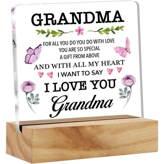 Best Grandma Gifts Floral Grandma for All You Do I Love You Quote Decorative Desk Decor Acrylic Desk Plaque Sign with Wood Stand Home Office Desk Sign Keepsake Present