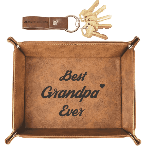Best Grandpa Ever Gifts for Grandpa from Grandchildrens, Unique Grandpa Gift for Fathers Day, Sentimental Birthday Gifts Christmas Ideas from Granddaughter Grandson,PU Leather Valet Tray and Keychain