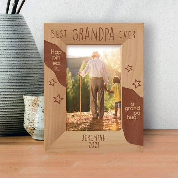 Best Grandpa Ever Personalized Wooden Frame 4" x 6" Brown (Vertical)