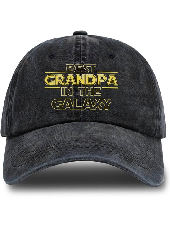 Best Grandpa in The Galaxy Adjustable Cotton Baseball Cap, Funny Retro Black Trucker Hat Outdoor Accessories for Men Grandpa Dad Husband Travel Lover, Retirement Birthday