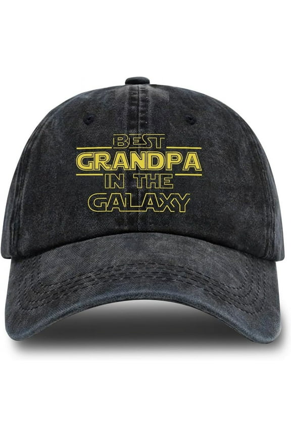 Best Grandpa in The Galaxy Adjustable Cotton Baseball Cap, Funny Retro Black Trucker Hat Outdoor Accessories for Men Grandpa Dad Husband Travel Lover, Retirement Birthday