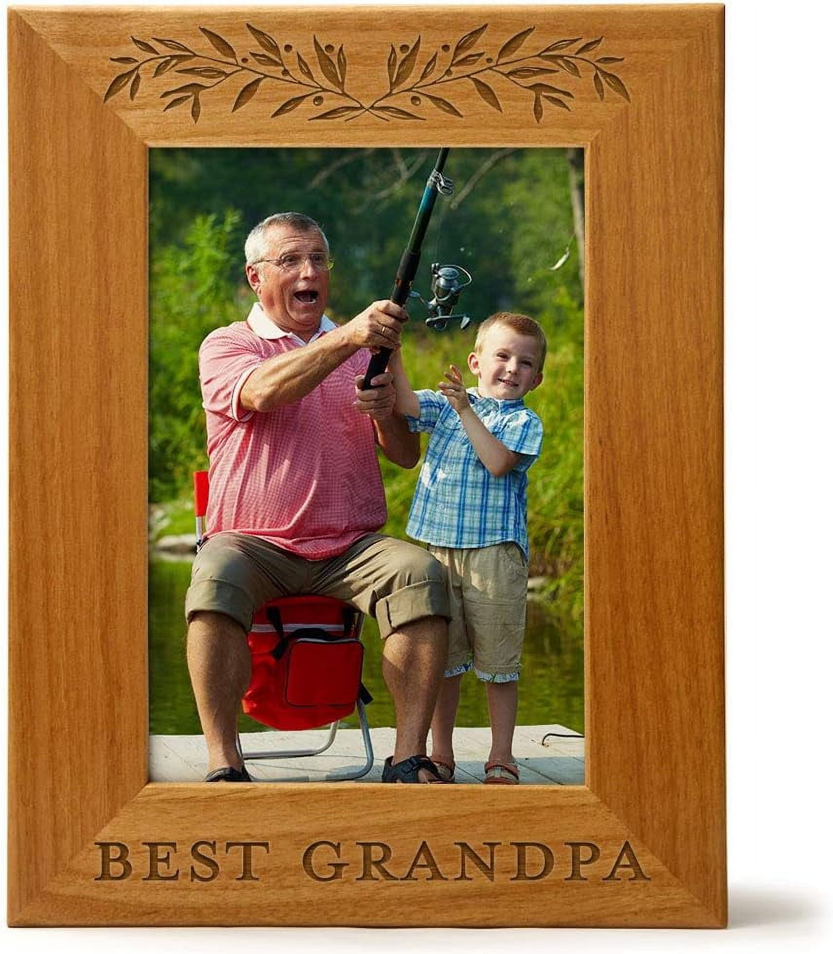 Best Grandpa, Natural Wood Photo Frame Fits 5X7 Vertical Portrait For
