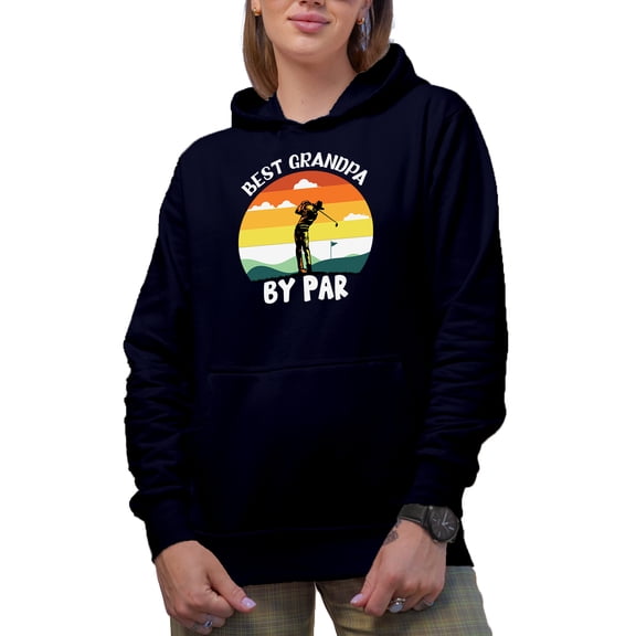 Best Grandpa by Par Pun Quote with a Swinging Golf Player, Golfing or Golfer Themed Merch Gift, Navy Blue Hooded Sweatshirt or Hoodie, Medium