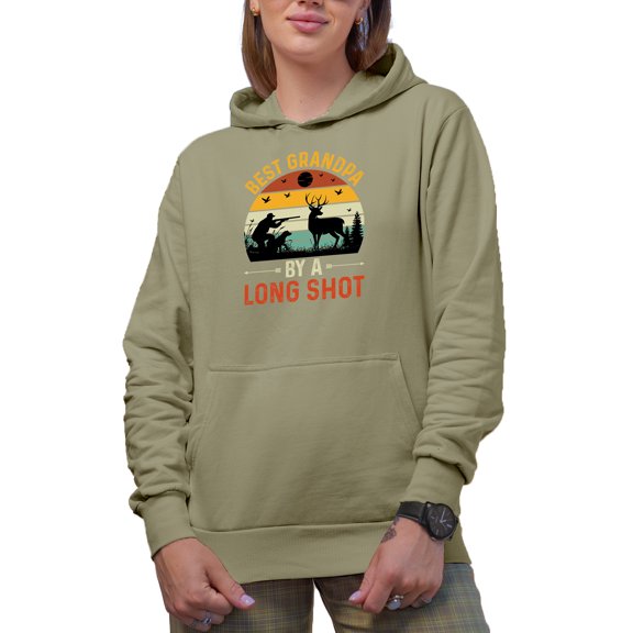 Best Grandpa by a Long Shot, Deer Hunter or Hunting Grandfather, Sand Hooded Sweatshirt or Hoodie, Medium