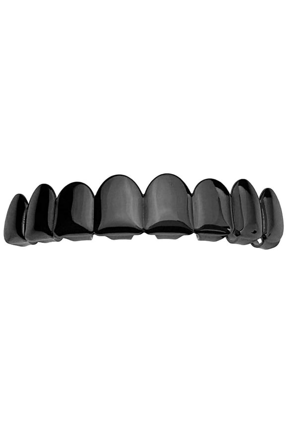 All Black Eight Top Teeth Plain 8 Tooth Hip Hop Blacked Out Mouth Grills