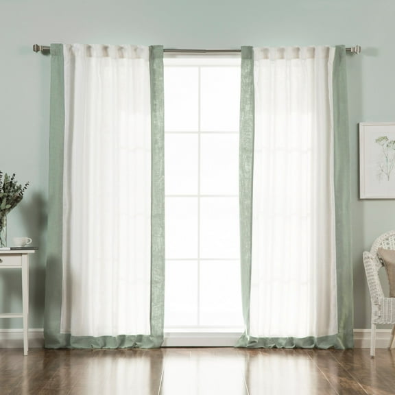 Best Home Fashion Faux Linen Blend Bordered Curtain Panel Pair