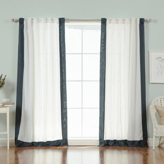 Best Home Fashion Faux Linen Blend Bordered Curtain Panel Pair