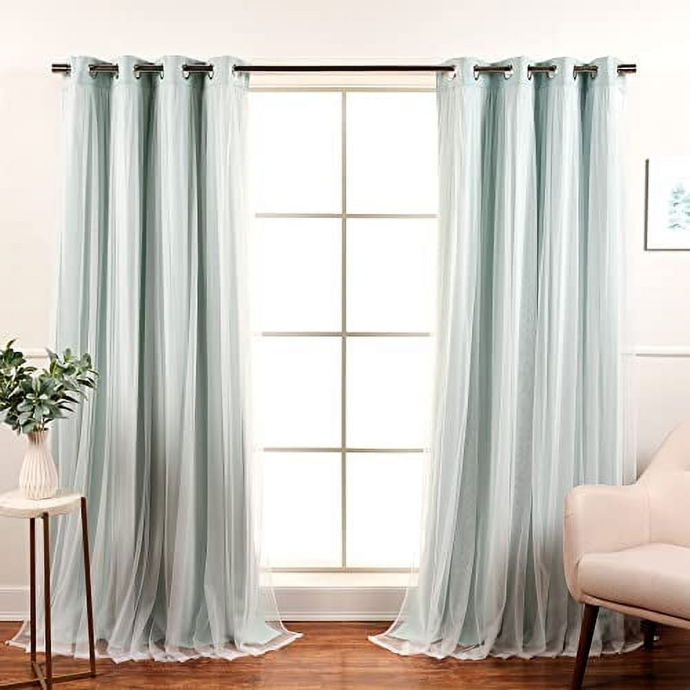 Best Home Fashion Tulle & Faux Silk Blackout Curtain Set – Grey – 52" W X 84" L – 2 Panels + 2 Sheers, Nickel Grommets - View #7