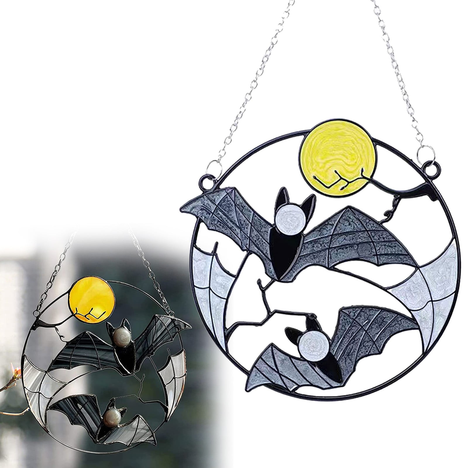Best Hot Sale Bat Decor Gothic Wall Window Hangings Stained Moon Panels