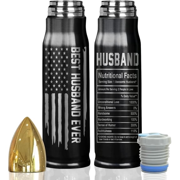 Best Husband Ever 17oz Stainless Steel Black Silver Bullet Tumbler - Gifts for Him, Husband Gifts from Wife - Gifts for Husband for Anniversary, Husband Birthday Gift, Husband Christmas Gifts