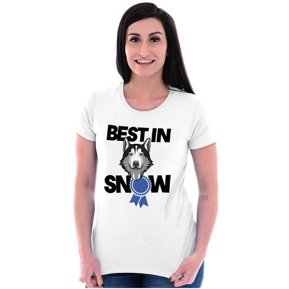 Best In Snow Huskies Dog Pet Lover Womens Slim Fit Graphic Tee Brisco Brands X
