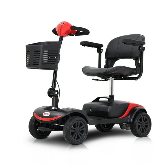 Detachable 4 Wheel Mobility Scooters for Seniors, Folding Mobility Scooter for Adults with Basket Leather Seat for Gravida, Foldable in Boot Trunk for Traveling with Family
