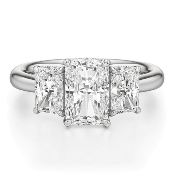 Best Jewel 14K White Gold Plated Rings - Stunning 2.02 Ct Radiant Cut Moissanite Three Stone Prong Set Rings - Engagement Ring for Women - Ideal Proposal Ring - Beautiful Gift for Her\