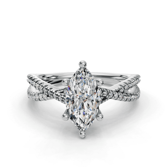 Best Jewel Marquise Cut Moissanite Engagement Ring - 2.1 Ct Solitaire Ring with Infinity Twisted Cross Over Shank - 14K White Gold Plated Prong Setting for Women - Perfect Gift for Wedding