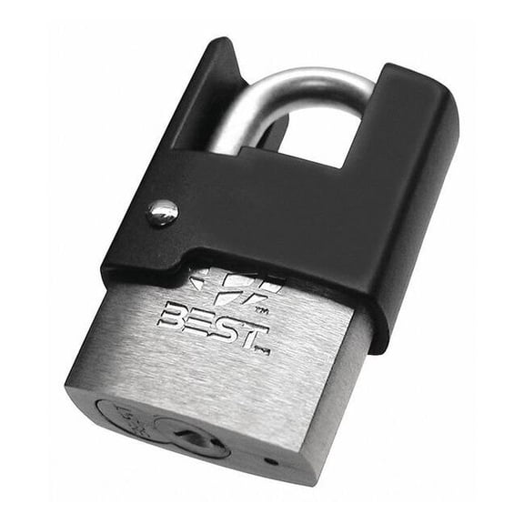 Padlock, Coreless, Partially Hidden Shackle, Rectangular Steel Body, Stainless Steel Shackle