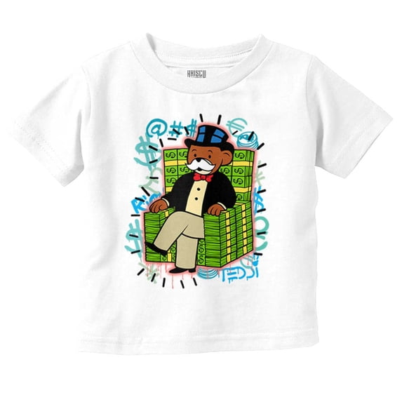 Cool Streetwear Cash Chair Teddy Bear Infant Toddler Graphic Tee For Boys or Girls Brisco Brands 6M