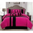 thumbnail image 1 of Best Linen 7 Piece Home And Garden Decor Soft Suede Comforter Set, Queen, Pink & Black Stripe, 1 of 1