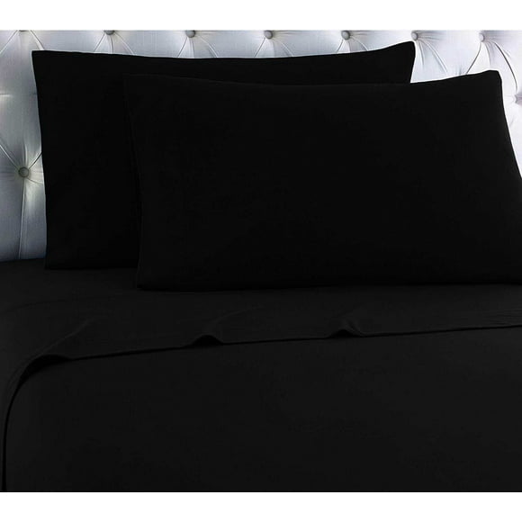 Best Linen Winter Flannel Black Solid Print Cotton Flat Bed Sheet, Full Size - Deep Pocket