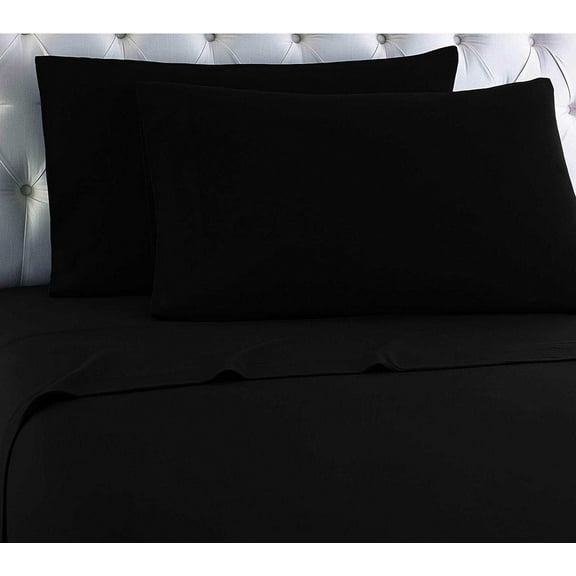 Best Linen Winter Flannel Black Solid Print Cotton Flat Sheet Set, Twin – Deep Pocket