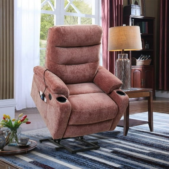 Best Liyasi Electric Power Lift Recliner Chair Sofa with Massage and Heat for Elderly, 3 Positions, 2 Side Pockets and Cup Holders, USB Ports, High-end quality fabric,pink"