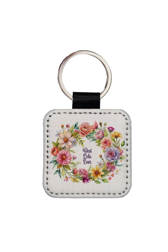 Best Lola Philippines Grandma Ever Flowers Faux Leather Square Keychain