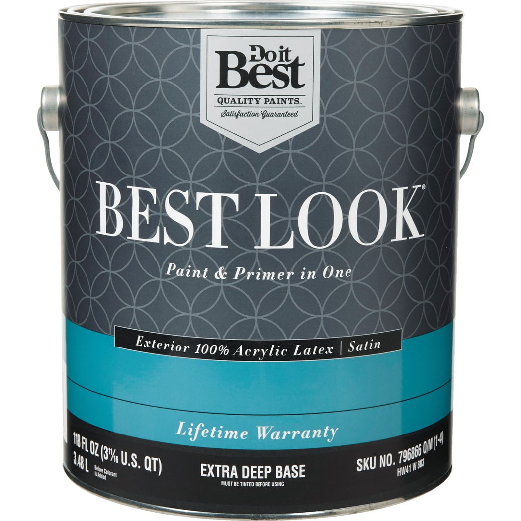 Best Look 100 Acrylic Latex Paint & Primer In One Satin Exterior House Paint, Extra Deep Base