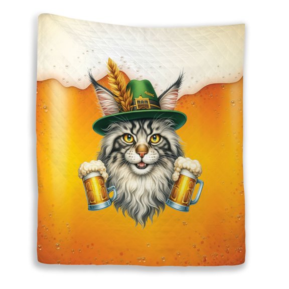 Best Maine Coon Dad Proud Beer Lover Happy Oktoberfest Quilt Blanket Cat Lover Kitten Owner Gifts Cozy Comforter Throw Blanket - 02016