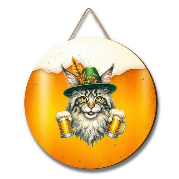 Best Maine Coon Dad Proud Beer Lover Happy Oktoberfest Round Wood Sign Cat Lover Kitten Owner Gifts Hanging Wall Home Decor - 02016