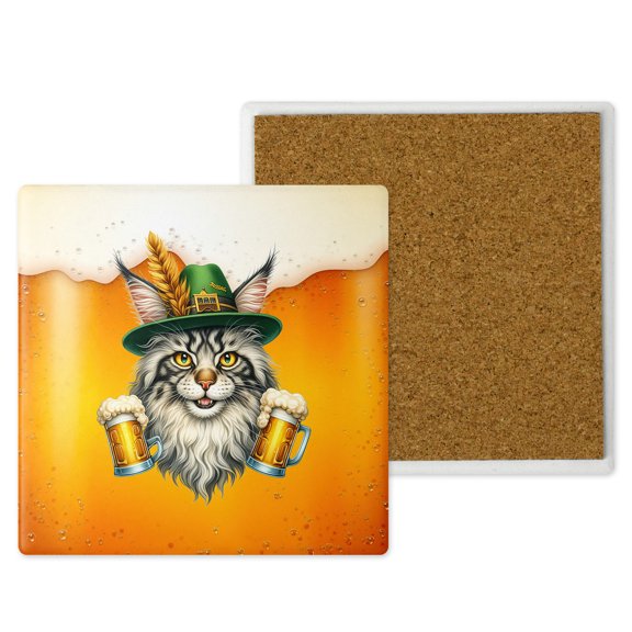Best Maine Coon Dad Proud Beer Lover Happy Oktoberfest Set of 4 Stone Coasters Cat Lover Kitten Owner Gifts 4x4in Absorbent Soapstone Coaster - 02016